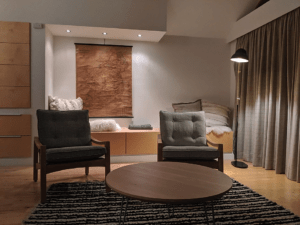 The Copper Barn looks just as stylish and sumptuous in the dark as it does in the day time, with strategically placed lighting really drawing your eye to those stunning Irish-made interiors