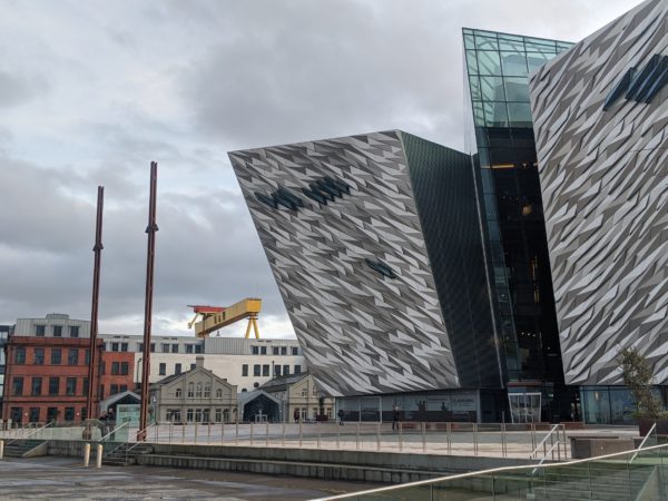 Belfast old and new with the Titanic Centre in front of Samson (or is it Goliath)