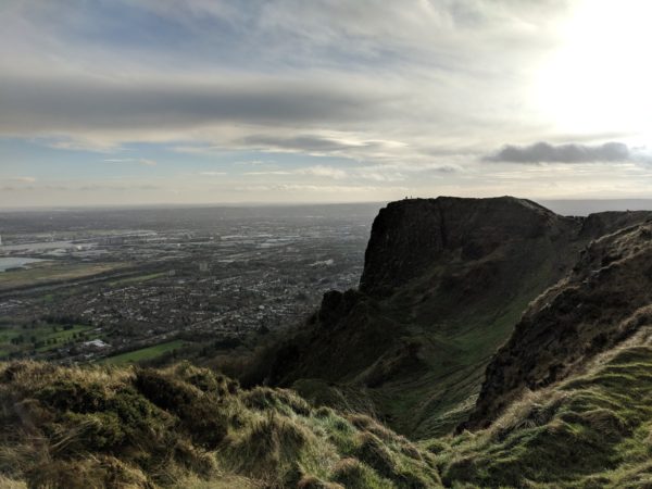 Once up Cavehill on your responsible hiking holiday in Northern Ireland, you are rewarded with this stunning view back across to McArts Fort, with Belfast City in all its finery stretching out in the background
